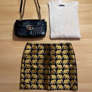 J. Crew Factory NWT Black and Gold Elephant Print Skirt size 4